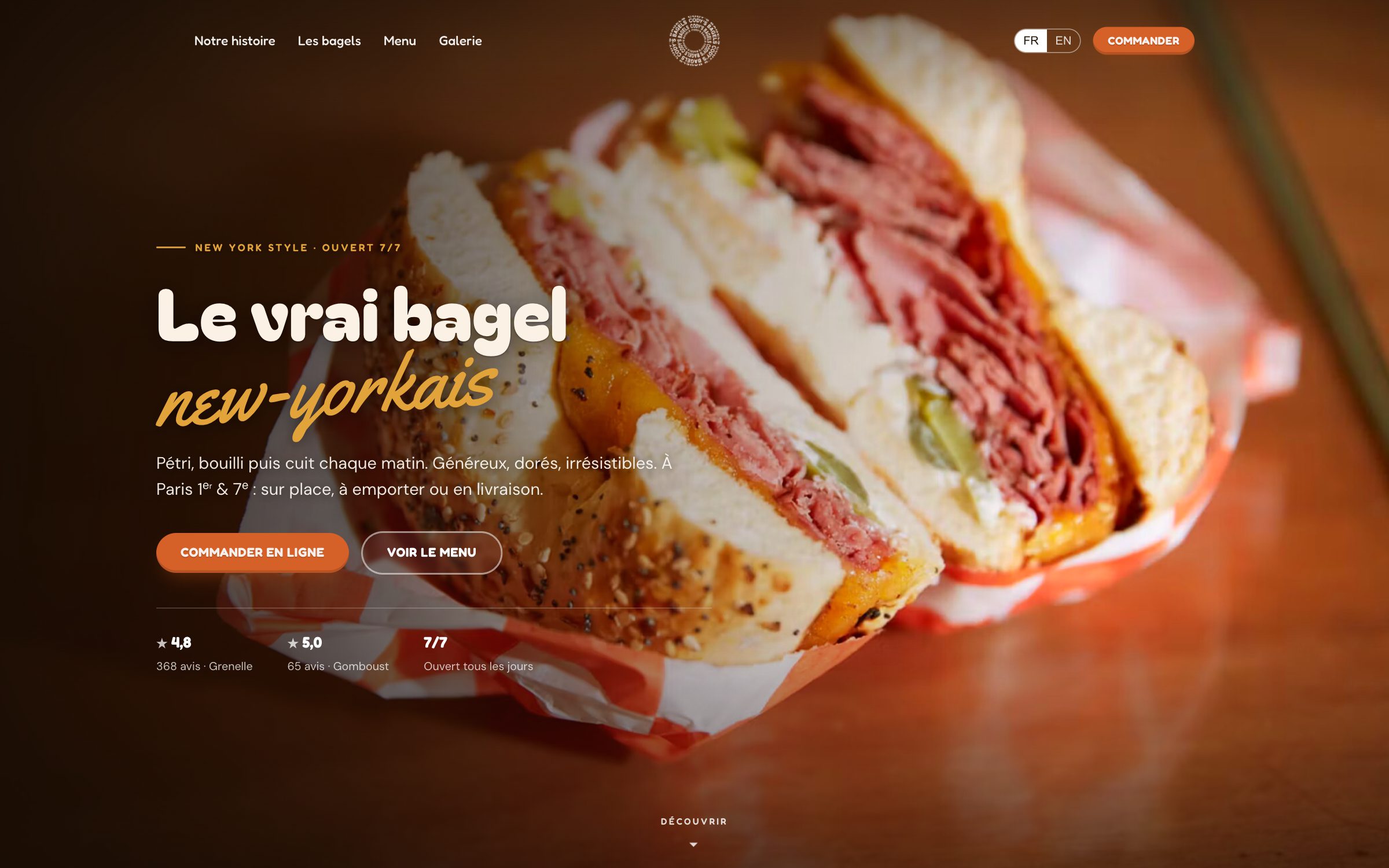 Cody’s Bagels, page d’accueil du site