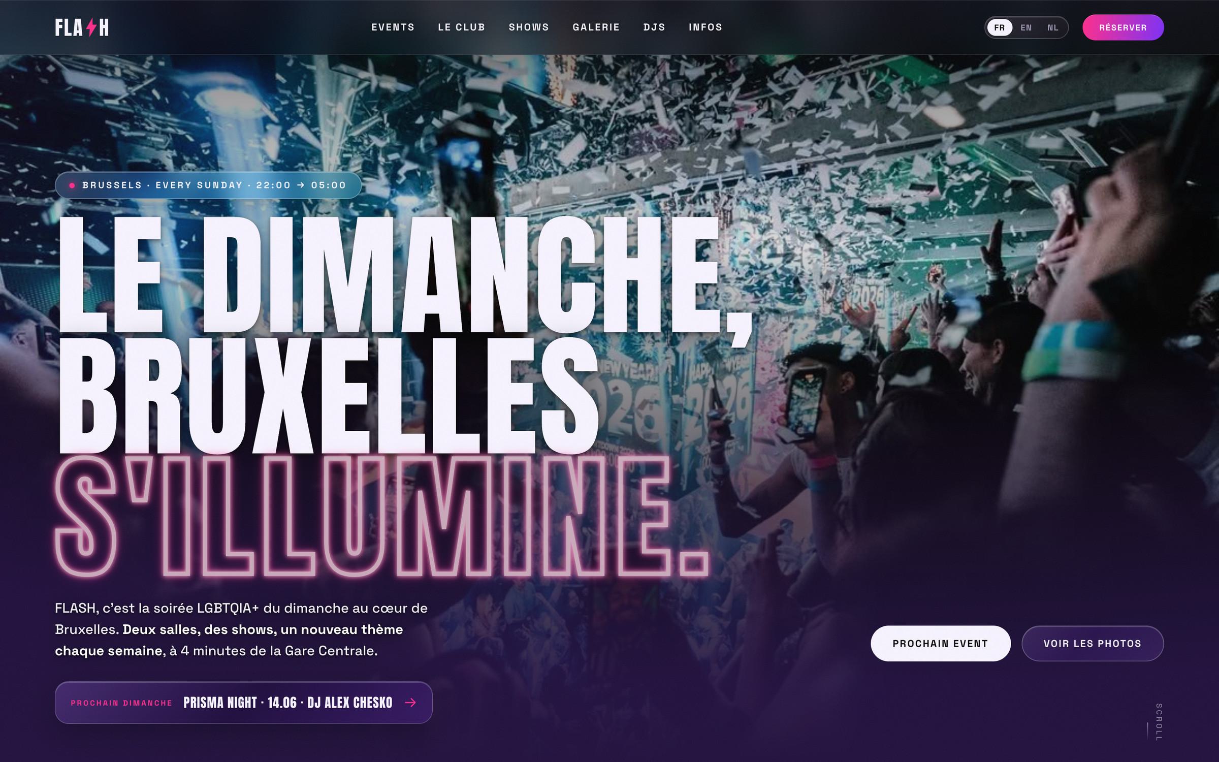 FLASH, page d’accueil néon du site